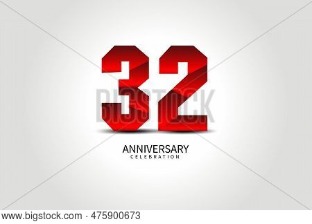 32 Year Anniversary Celebration Logo Red Vector, 32 Number Design, 32th Birthday Logo, Logotype Numb
