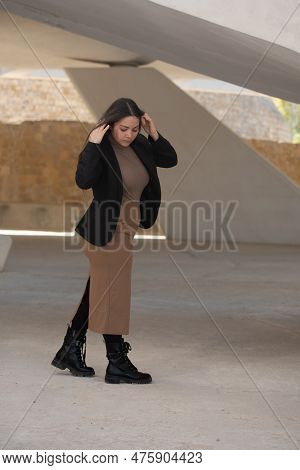 Young Attractive Woman Wearing Casual Clothing Posing Outdoors In The City. Nicosia Cyprus