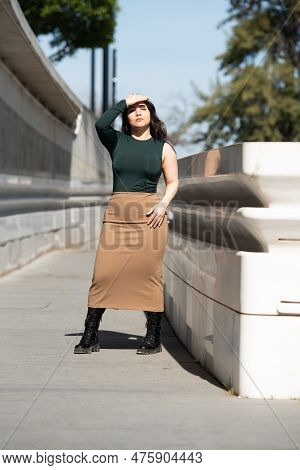 Young Attractive Woman Wearing Casual Clothing Posing Outdoors In The City. Nicosia Cyprus