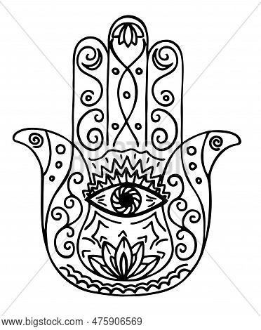 Hamsa Hand With Ornament In Boho Style. Miriam S Hand, Fatima S Hand, God S Hand. Vector Illustratio