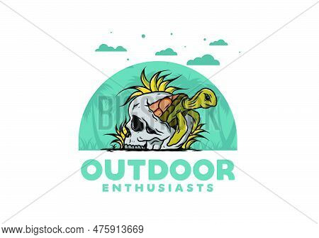 Illustration Design Of The Sea Turtle In The Skull Shape With Several Grass