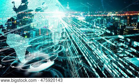 Smart Transportation In Tacit Futuristic City With Online Traffic Control System . Concept Of Smart 