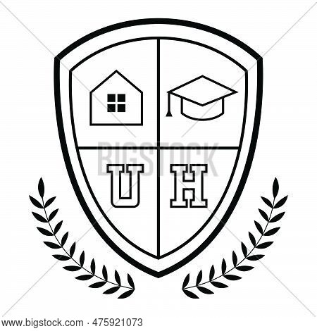 Shield And Lauren Wreath Univercity Symbols Vector Icon Design. Education Flat Icon.
