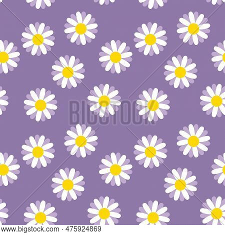 Retro Style Seamless Pattern With Nostalgic Daisy Flowers. Hippie Aestetic Texture Print For Tee, Pa