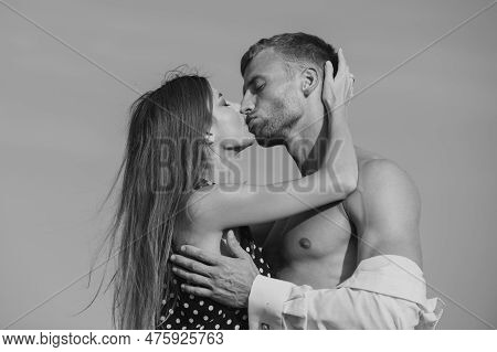 Couple Kissing Outdoor. Couple In Love Kiss. Romantic And Love Concepr. Lovely Happy Couple Kiss And