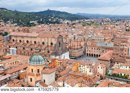 Santa Maria Della Vita With Behind The Piazza Maggiore Surrounded By The Basilica Di San Petronio, T