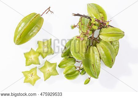 Star Fruit Or Carambola Green - Averrhoa Carambola; Photo On White Background