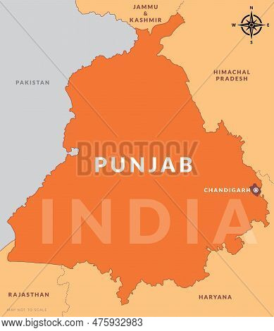 State Of Punjab India With Capital City Chandigarh Hand Drawn Vector Map