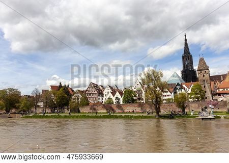 Ulm, Germany - April 29, 2023: A Panorama View Of The City Of Ulm In Southern Germany With The Danub