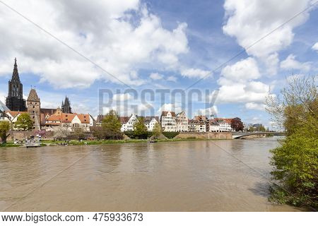 Ulm, Germany - April 29, 2023: A Panorama View Of The City Of Ulm In Southern Germany With The Danub