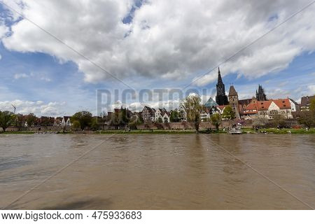 Ulm, Germany - April 29, 2023: A Panorama View Of The City Of Ulm In Southern Germany With The Danub