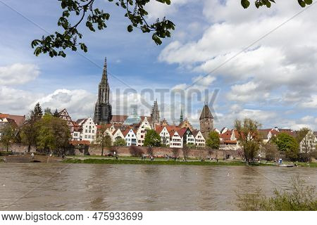 Ulm, Germany - April 29, 2023: A Panorama View Of The City Of Ulm In Southern Germany With The Danub