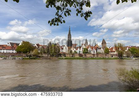 Ulm, Germany - April 29, 2023: A Panorama View Of The City Of Ulm In Southern Germany With The Danub