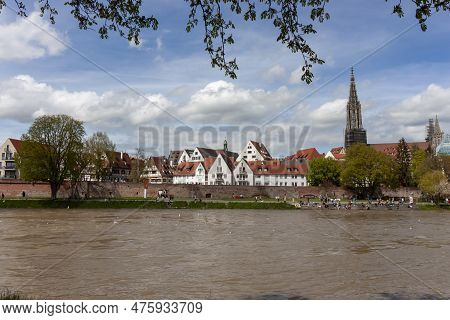 Ulm, Germany - April 29, 2023: A Panorama View Of The City Of Ulm In Southern Germany With The Danub