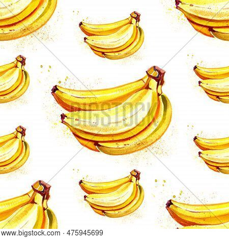 Watercolor Summer Fruit Banana Seamless Pattern. Digital Paper