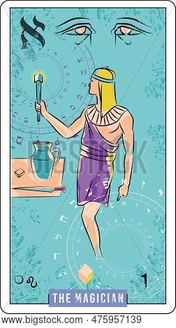 First Egyptian Tarot Card Called The Magician. Vector Illustration To Guess The Future