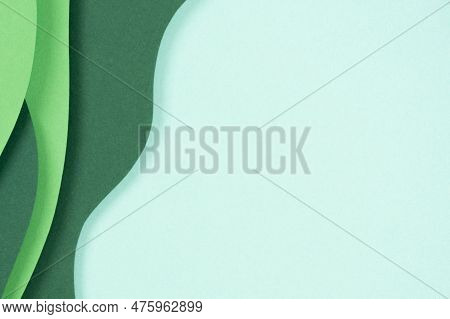 Abstract Green Color Paper Texture Background. Minimal Paper Cut Style Composition With Layers Of Ge
