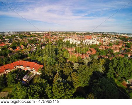 Village In The Netherlands With The Catholic Church High Above It Taken From The Drone