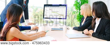 Project Planning Software For Modish Business Project Management On The Computer Screen Showing Time