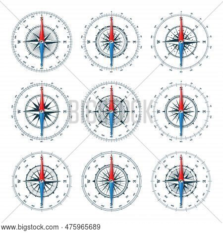 Marine Compass, Nautical Wind Rose With Cardinal Directions Of North, East, South, West And Degree M