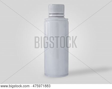 Empty White Can Bottle With Copy Spcae For Design Template, Over Grey