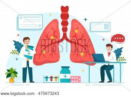 Pulmonologist Vector Illustration With Doctor Pulmonology, Lungs Respiratory System Examination And
