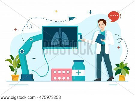Pulmonologist Vector Illustration With Doctor Pulmonology, Lungs Respiratory System Examination And