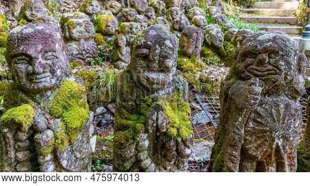 Kyoto, Japan - March 27, 2023: Kawaii Little Buddhas Statues In Otagi Nenbutsu-ji Temple In Kyoto, J