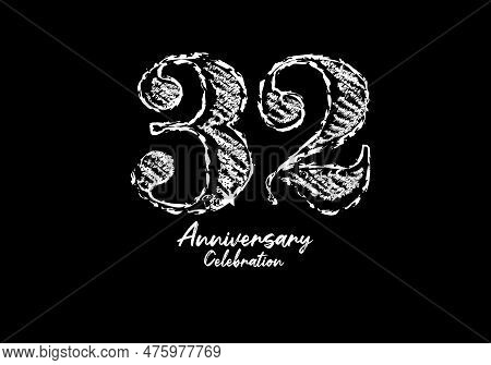 32 Years Anniversary Celebration Logotype White Vector, 32th Birthday Logo, 32 Number Design, Annive