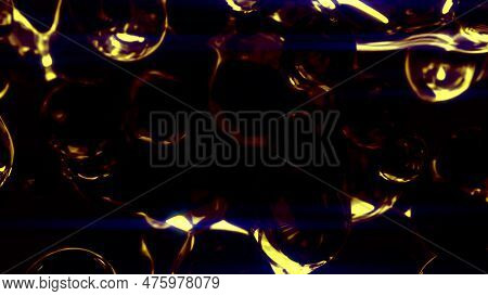 Lighting Goldish Slight Benign Forms On Black Bokeh Background - Abstract 3d Illustration