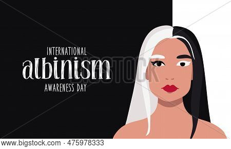 June 13 Is The International Albinism Awareness Day. A Woman With Partial Albinism With Straight Hai