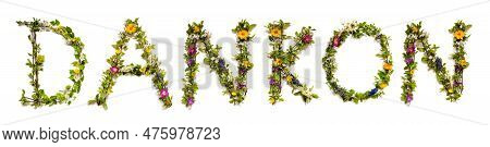 Colorful Flowers Building Word Dankon, Isolated Background