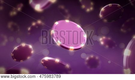 Multi-colored Plastic Casino Chips Thrown Up And Flying Down