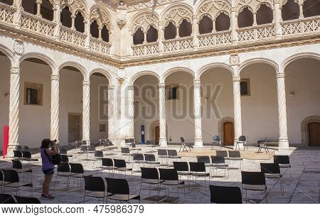 Valladolid, Spain - July 19th, 2020: Colegio De San Gregorio Courtyard Ground Floor. Isabelline Styl