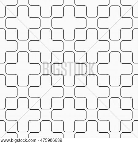 Vector Seamless Ouyline Lattice Pattern. Modern Stylish Texture. Crosses With Rounded Corners. Repea