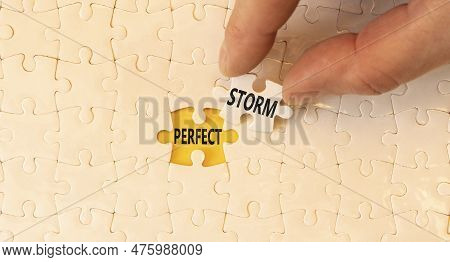 Perfect Storm Symbol. Concept Words Perfect Storm Typed On White Paper Puzzles. Beautiful Yellow Tab