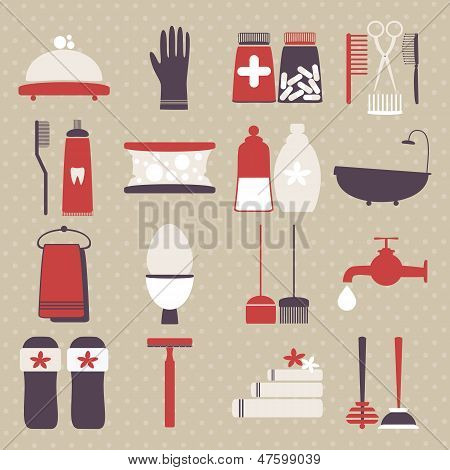 Vector ikonok dekoratív higiéniai szett.