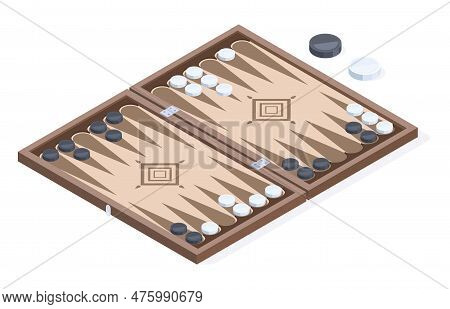 Isometric Backgammon Board Game. Leisure Table Gaming, Recreation Backgammon Game, Turkish, Lebanese