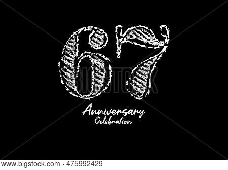 67 Years Anniversary Celebration Logotype White Vector, 67th Birthday Logo, 67 Number Design, Annive
