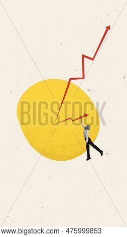 Contemporary Art Collage With One Woman, Office Worker Standing Near Huge Clock With Arrows Over Lig