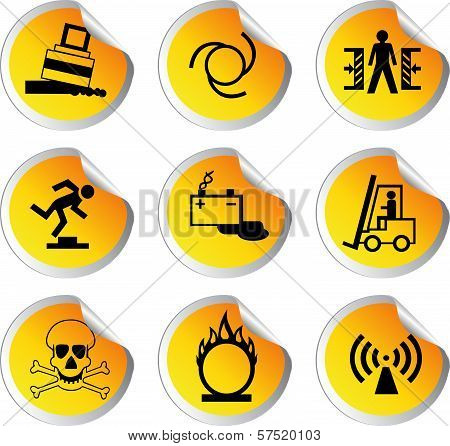 Stock Color Vector Glossy Stickers With Warning Signs Set 2