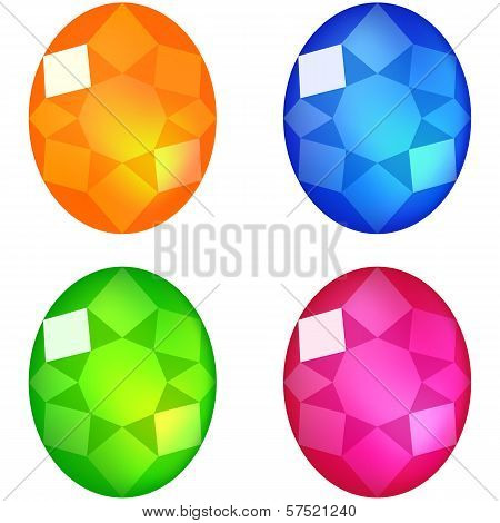 Set of colorful gems isolated on white