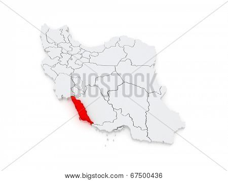 Map of Bushehr. Iran. 3d