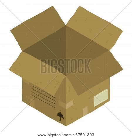 Open isometric carton package box.
