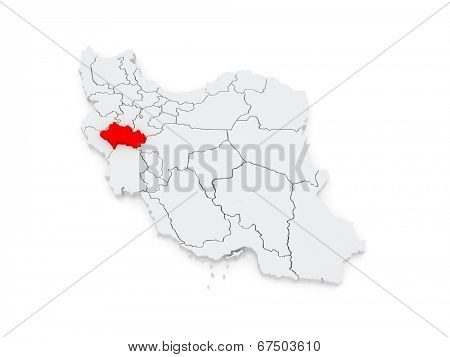 Map of Lorestan. Iran. 3d