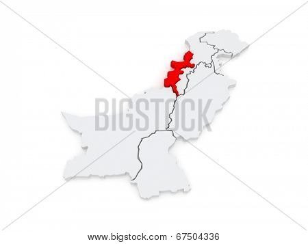 Map of Federally Administered Tribal Areas of Peshawar. Pakistan. 3d