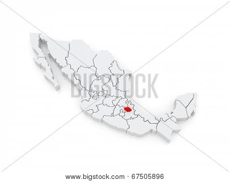 Map of Tlaxcala. Mexico. 3d