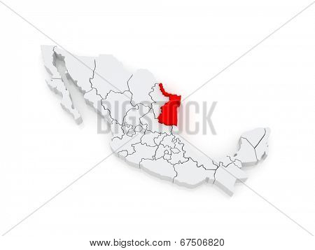 Map of Tamaulipas. Mexico. 3d