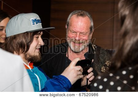 MOSCOW - JUNE, 14: American director Terry Gilliam with fans. Premiere of his movie The Zero Theorem at the Barvikha Village. June 14, 2014 in Moscow, Russia
