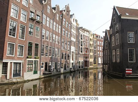Water canal and typical architecture in city Amsterdam